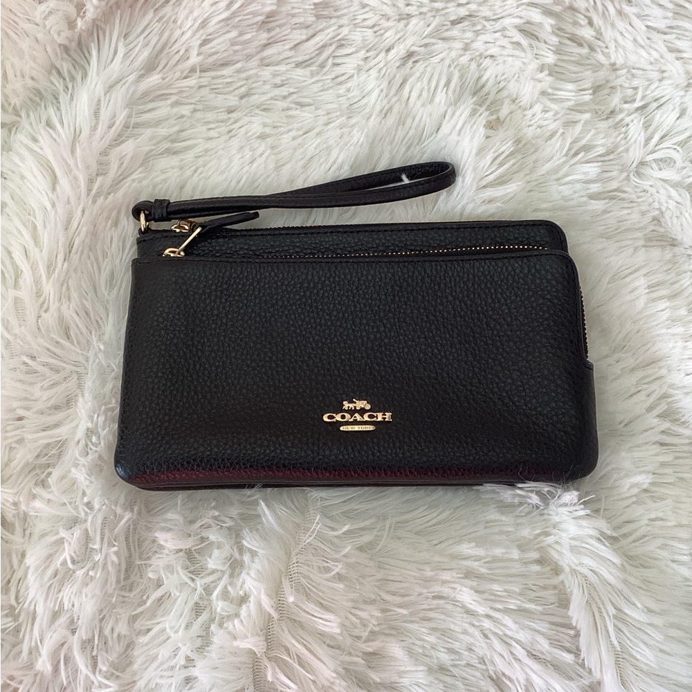 Coach double zip black wallet